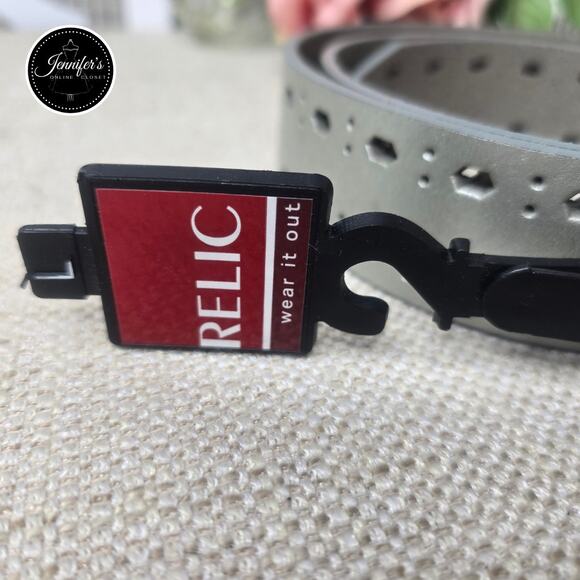 Relic Women's NWT Silver Geometric Cut Outs Double Prong Buckle Belt Size L - Picture 5 of 9